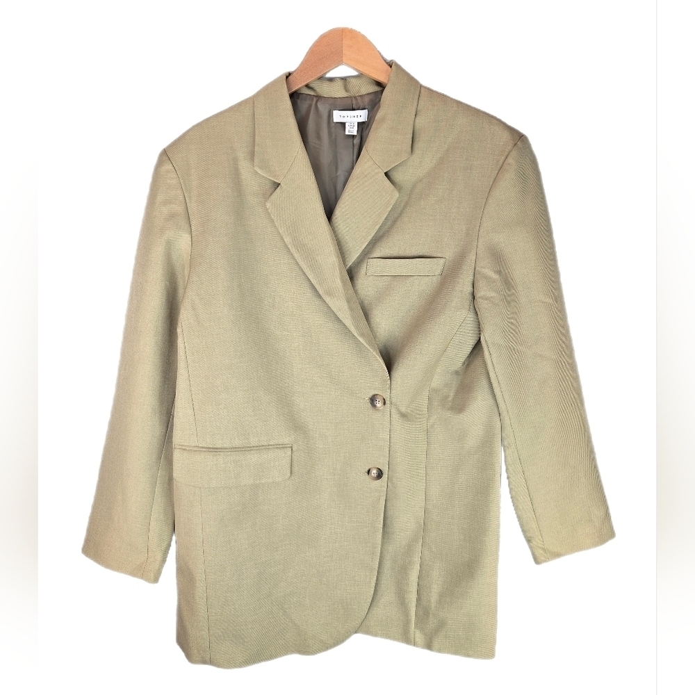 Topshop Womens Oversized Blazer Sz 8 Pastel Green Wrap Tie Inside Asymmetrical
